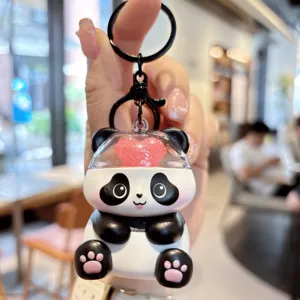 Cute glowing sound panda keychain, magnetic couple heart design bag pendant charm for keys and backpacks