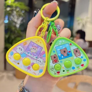 Cute triangle electronic pet keychain, vintage mini toy bag pendant for kids and adults.