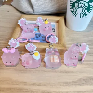 Resina simpatico cartone animato maiale rosa portachiavi borsa ciondolo regalo studente accessorio