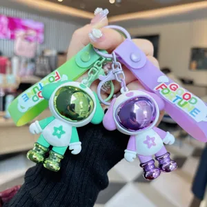 Cute astronaut dog keychain trendy color-matching star puppy bag pendant car key ring gift