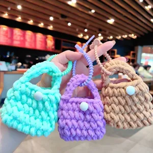 Mini sac à main porte-clés crochet fait main mignon porte-monnaie en laine écouteurs.