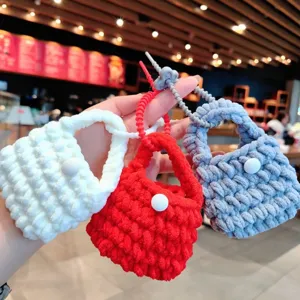 Mignon Porte-Monnaie en Fil de Laine Fait Main Porte-Clés Mini Pochette Tricotée Pendentif Cadeau