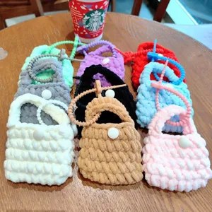 Mini porte-monnaie en maille épaisse fait main porte-clés et joli sac pour écouteurs.