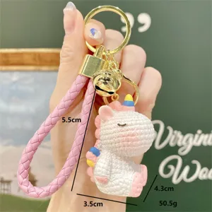 Creative resin colorful unicorn keychain with pink braided strap and cute bag pendant.