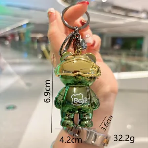Metallischer Pilot Bär Schlüsselanhänger, trendiger Auto Schlüsselring, Tasche Anhänger, 6.9cm