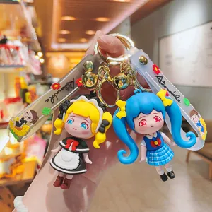 Schattige Cartoon Anime Meisje PVC Sleutelhanger Creatieve Bedrukte Band Bel Hanger Auto Sleutelring Tashanger Accessoires