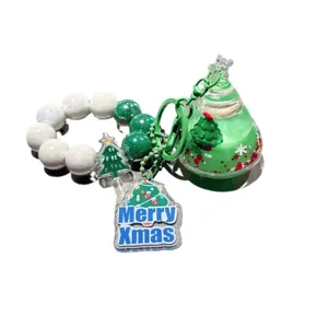 Autumn winter Christmas beaded quicksand tree keychain cute acrylic bag charm key ring