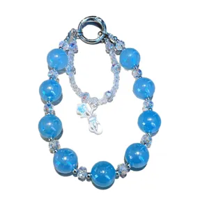Blue beaded phone charm crystal keychain strap fashion bag pendant elegant gift accessories
