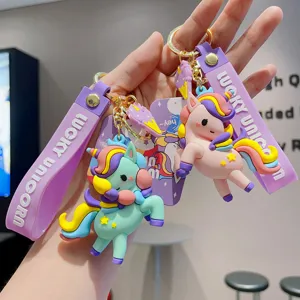 Portachiavi unicorno cartone animato carino con criniera colorata e cinturino, ciondolo borsa.