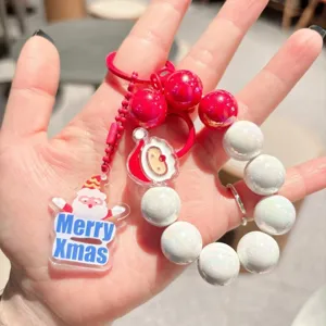 Weihnachten Perlen Armband Schlüsselanhänger süß Acryl Santa Tasche Anhänger rot weiß Design