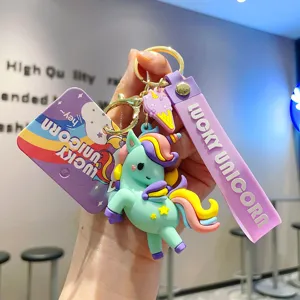 Portachiavi unicorno arcobaleno dei cartoni animati con cinturino, accessorio borsa.