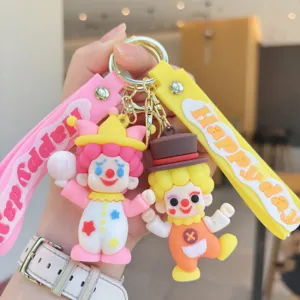 Simpatico Ciondolo Portachiavi in PVC Epossidico a Forma di Clown del Circo dei Cartoni Animati Con Cinturino Con Lettere Anello per Chiavi Auto Fascino per Zaino per Regalo di Amici