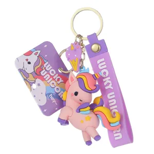 Grazioso portachiavi unicorno arcobaleno dei cartoni animati, simpatico ciondolo borsa regalo.