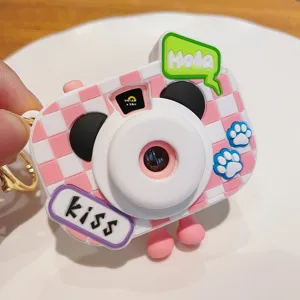 Süßer rosa gitter kamera schlüsselanhänger projektionslicht taschenanhänger kawaii geschenk
