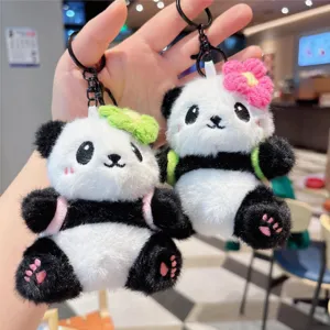 Portachiavi in peluche panda carino con zaino ciondolo per borsa bambola giocattolo regalo