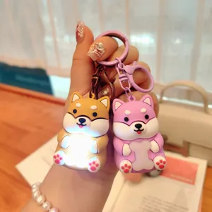 Schattige Shiba Inu oplichtende sleutelhanger detailweergave cartoon tas hanger led
