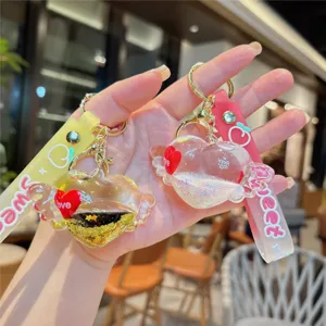Creative Liquid Quicksand Floating Heart Keychain Angel Wings Glitter Acrylic Bag Charm Pendant Romantic Couples Gift Car Key Ring