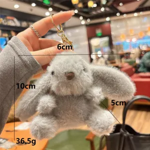 Cute grey plush bunny keychain fluffy rabbit bag charm soft toy gift for women and girls.