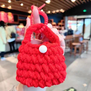 Porte-monnaie crocheté rouge fait main mini pochette écouteurs joli porte-clés sac