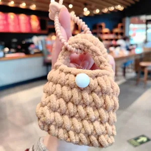 Mini pochette porte-clés tricotée à la main, joli sac en laine pour écouteurs mignons.
