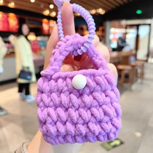 Mini porte-monnaie au crochet fait main sac de rangement d'écouteurs mignon avec porte-clés