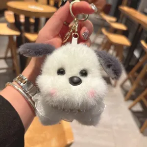 Carino portachiavi di peluche con cagnolino soffice e collana di perle variante regalo borse.