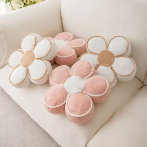 Cozy 3D flower petal plush pillow, soft decorative cushion scene for sofa, bed, and living room.