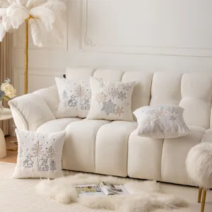 Christmas embroidered plush pillow cover, soft holiday home sofa decorative cushion.