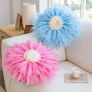 Fundas de cojin decorativas 3D con diseño de flor de loto rosa y azul para el sofa.
