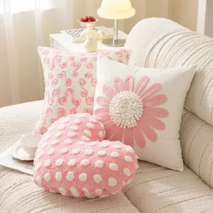 Princess Style Pink Floral Cushion Cover Cute Heart Dot Pillow Case Ins Sweet Home Sofa Bed Decorative Pillowcase