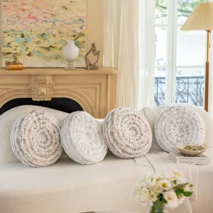 Round decorative sofa cushion with gold and silver tree ring texture for bedroom living room.