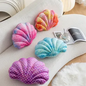 Soft plush shell pillow, decorative throw cushion with gradient tie-dye colors for sofa.