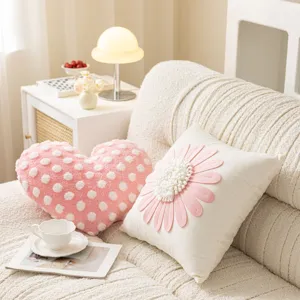 Light pink princess style flower throw pillow cover cute heart cushion for sofa bed decor
