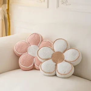 Cute plush flower pillow for sofa bedroom decor. Soft 3D petal cushion cozy home accessory.