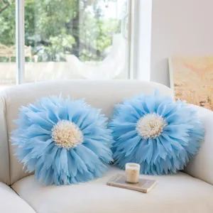 Funda de cojín de loto azul, diseño floral 3D multicapa para decoración de sofá salón.
