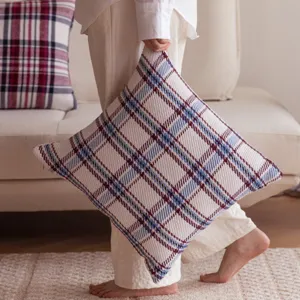 Plaid cushion cover for sofa, classic checkered design home decor pillow case for living room.
