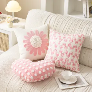 Pink princess style flower pillow cover sweet pink heart cushion for cozy sofa bedroom decor