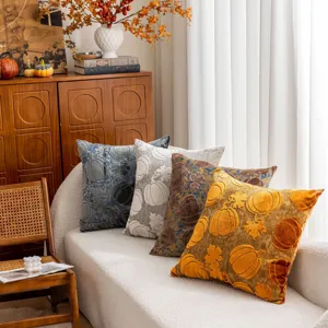 Autumn 3D pumpkin velvet cushion cover, cozy decorative pillow case for home living sofa.