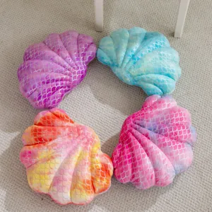 Soft mermaid shell plush throw pillow tie dye cushion sofa bed decorative pillow details