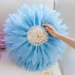 Funda de cojín flor de loto azul diseño 3D pétalos suave almohada sofá decoración detalle