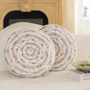 Round tree ring decorative throw pillow for sofa, bedroom bed head, modern style gold white cushion