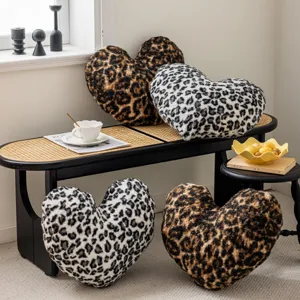 Heart Shaped Leopard Print Fleece Pillow Cover Soft Decorative Cushion Cover For Sofa Bed Living Room Home Decor