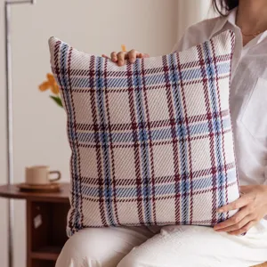 Plaid throw pillow cover for living room sofa, soft and comfortable decorative cushion case.