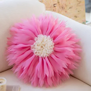 Funda de cojín decorativa en forma de flor 3D rosa, cojín de loto para sofá de casa.