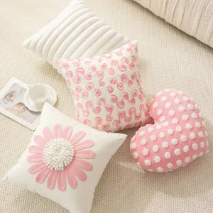 Princess style decorative pillow covers, pink flower and heart throw cushion cases for sofa