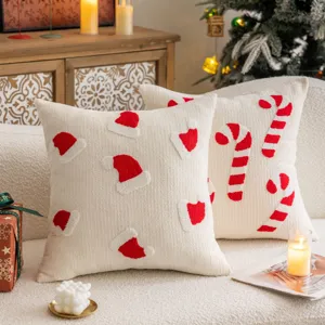 Christmas embroidered plush pillow cover, soft holiday decorative cushion for sofa and living room.