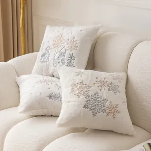 Christmas embroidered plush throw pillow cover cozy winter home sofa decorative cushion cover