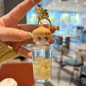 Simpatico portachiavi sabbia mobile liquido tazza bubble tea borsa ciondolo
