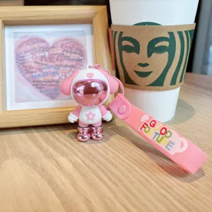 Cute astronaut puppy keychain with pink strap trendy star design bag pendant gift