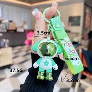 Cute green astronaut dog keychain with strap stylish creative bag pendant charm gift